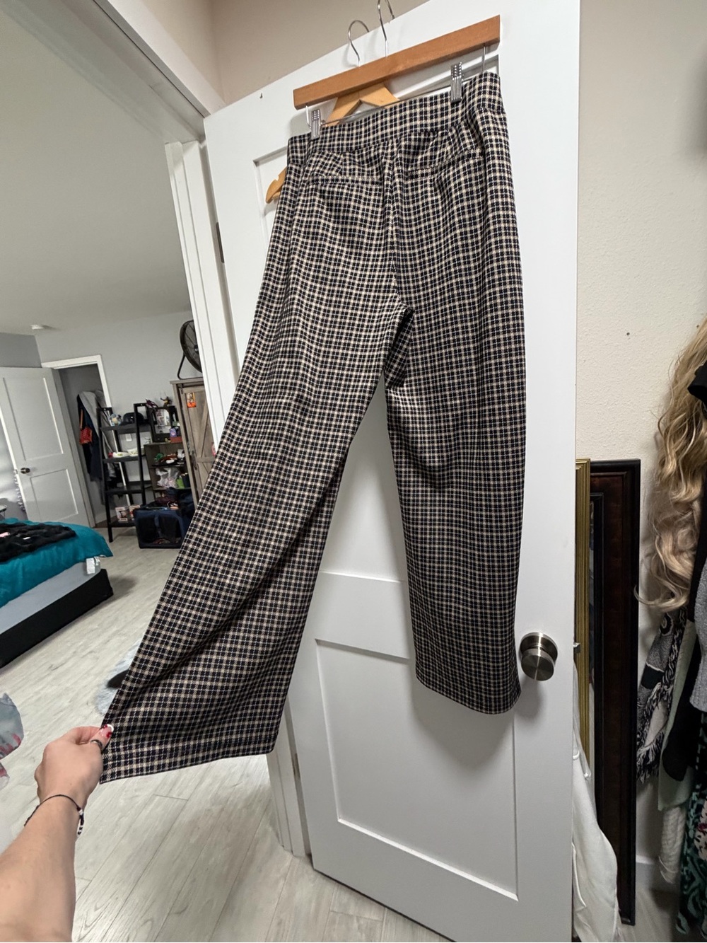 Women Black and Brown Plaid Casual Trousers